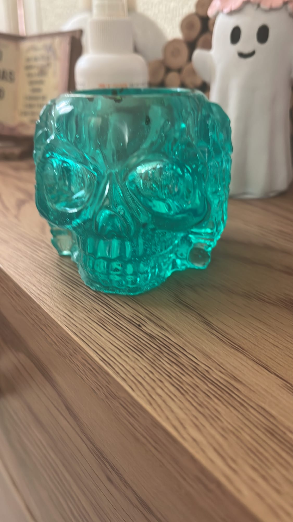 Teal Skull Candle Holder